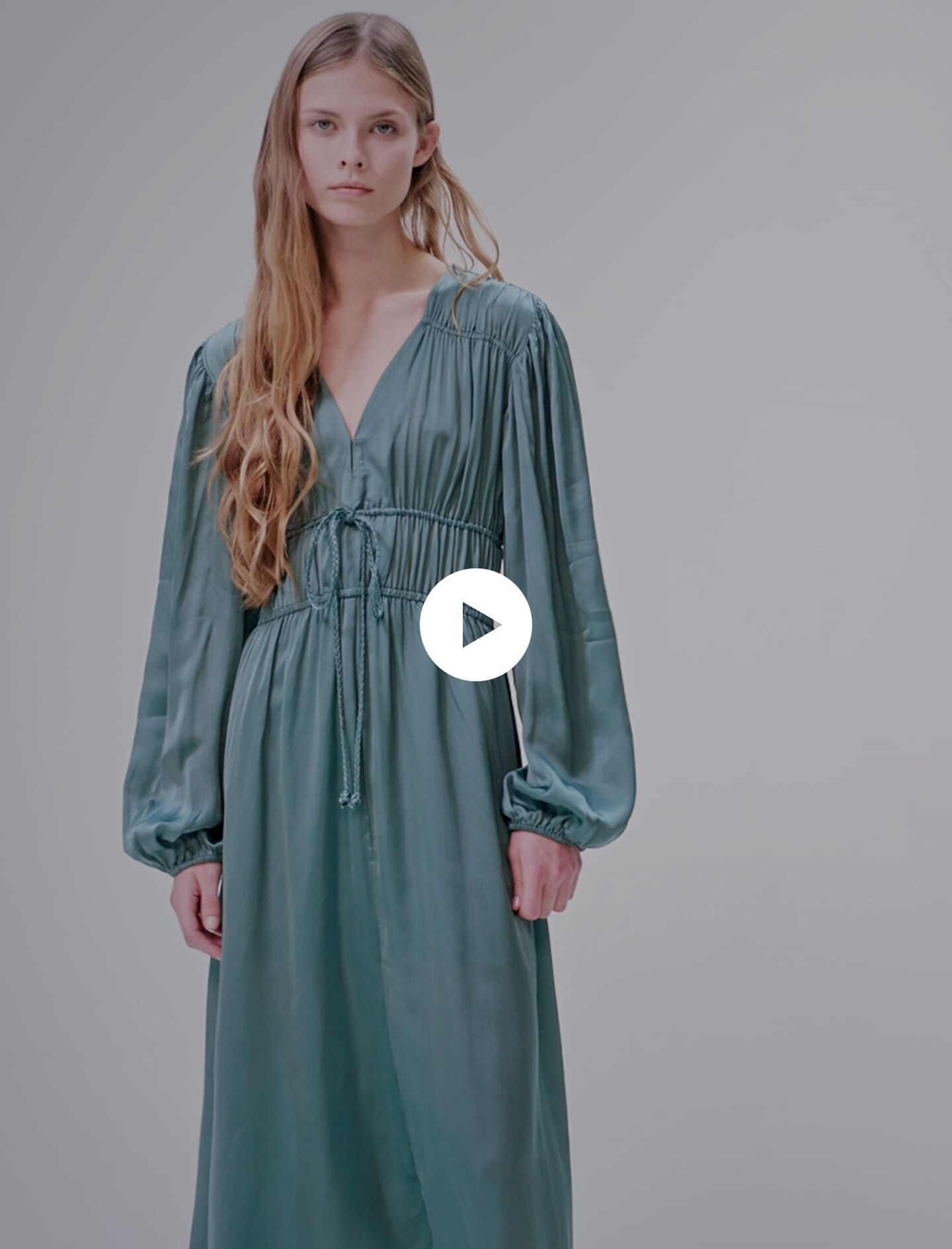 Rochie lungă din satin - Kaki