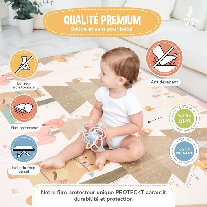 Tapis d'éveil pliable réversible et imperméable - 180x120x1cm | Tapis de jeu enfant en mousse - INDIANS | SUPERBE BEBE