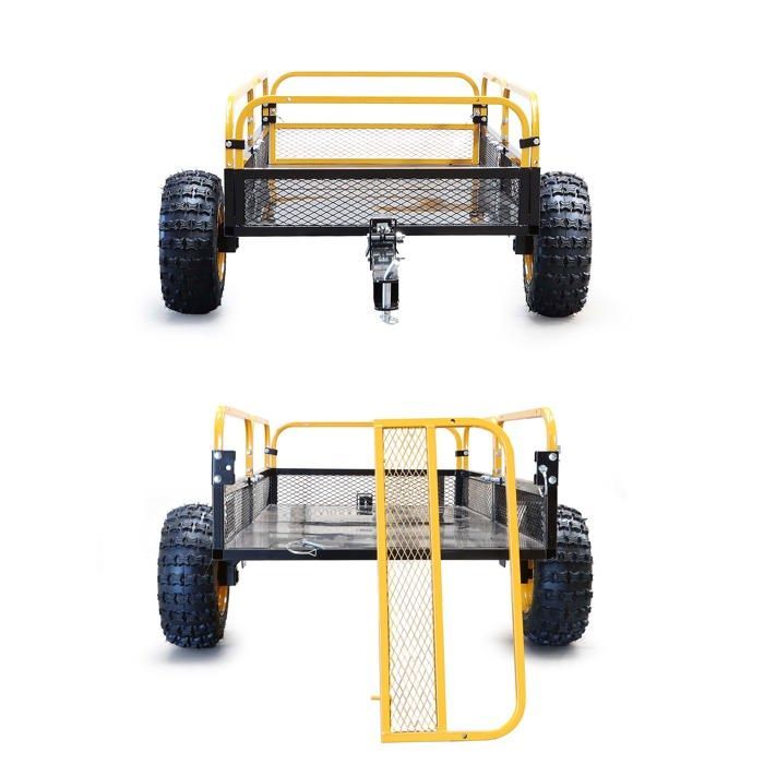 Rimorchio ribaltabile Wiltec – 2100 x 1200 x 70 mm – Portata 450 kg – Acciaio – con griglia e pannelli laterali rimovibili – per tosaerba