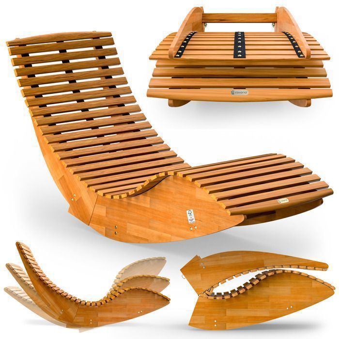 CASARIA® Folding Rocking Chaise Lounge in FSC-Certified Acacia Wood, Ergonomic Sun Lounger for Garden and Sauna
