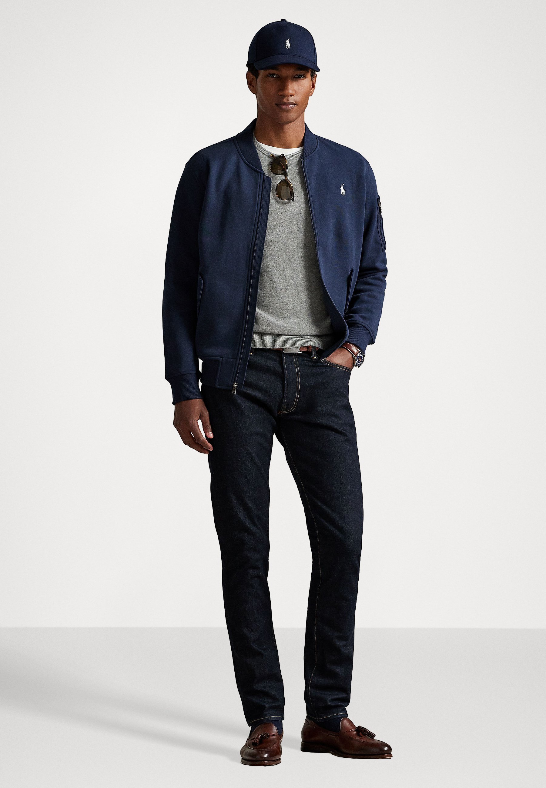 Giacca bomber Polo Ralph Lauren in doppia maglia - Felpa con zip - blu navy stile aviatore