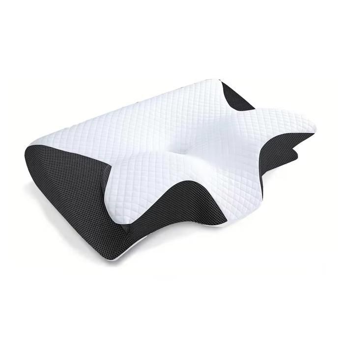 Visco-elastisch nekkussen, 2-in-1 ergonomisch orthopedisch kussen, verlicht nekpijn, 1 stuk, lichtgewicht (zwart)