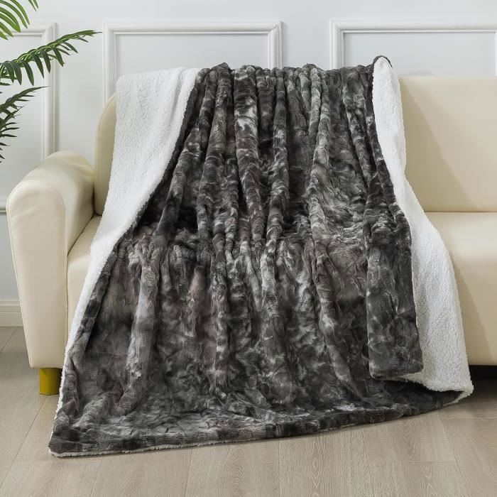 Manta de piel sintética de 160x200cm, manta de felpa de pelo largo, manta gris de forro polar suave y cómoda para sofá.