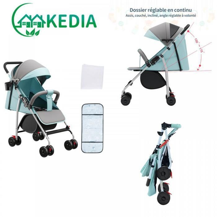 Passeggino KEDIA, da 0 a 3 anni (max. 30 kg), leggero, reclinabile fino a terra, compatto, con ampio cestino portaoggetti.