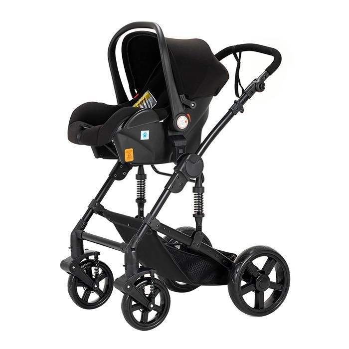 Carrinho de Bebê Magic ZC 3 em 1 com Sistema de Viagem para Crianças de 0 a 3 Anos, Assento Reversível, Cesto Grande e Freio de Pé, Preto
