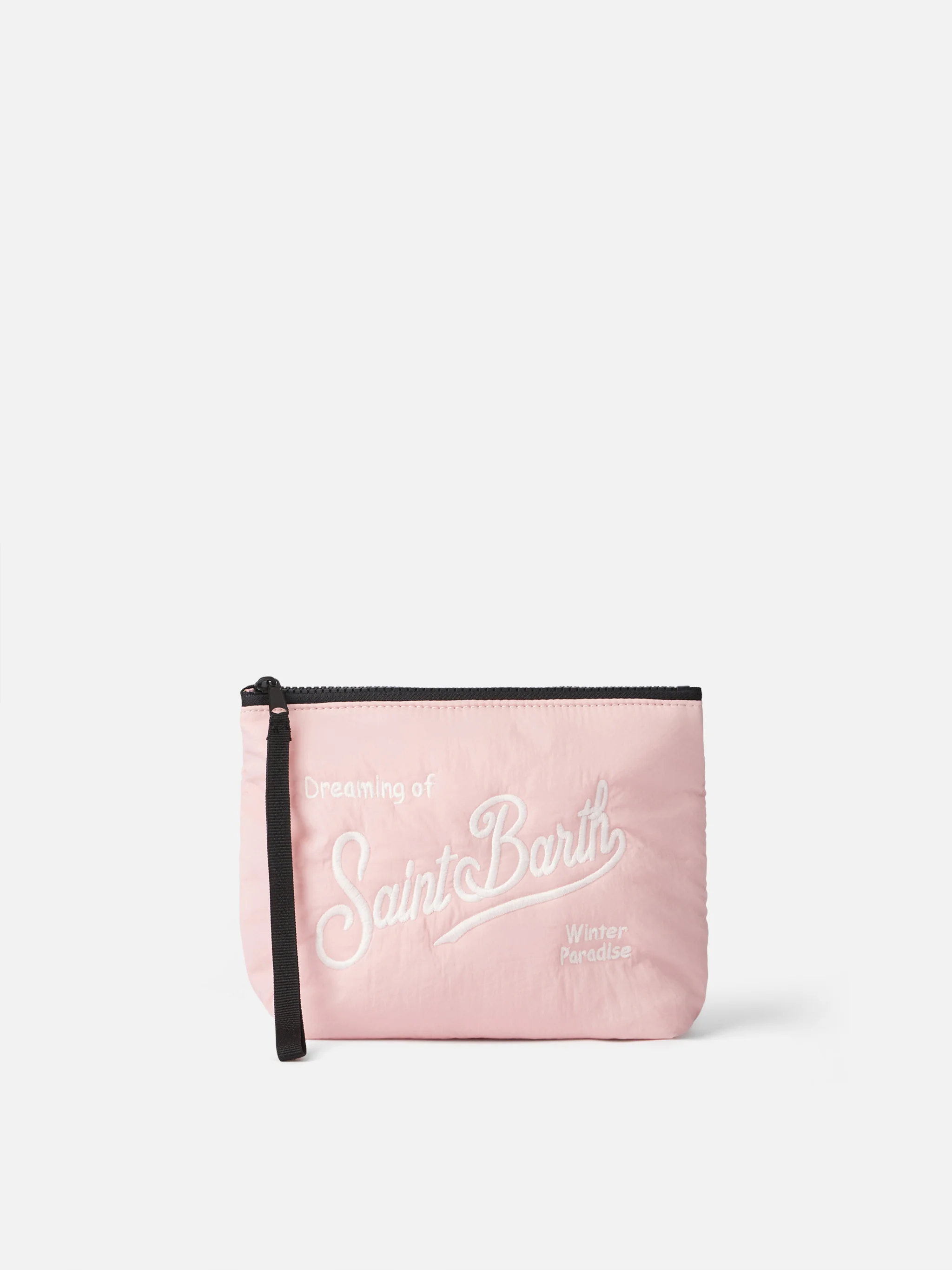 Aline pinkfarbene, gepolsterte Clutch mit Logostickerei