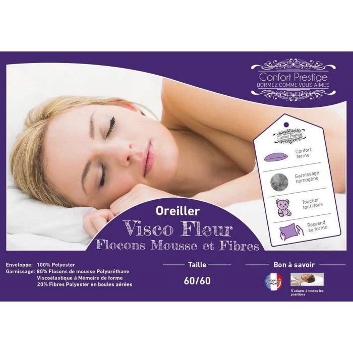 Oreiller - LITERIE JULIEN - 60x60 cm - Mousse à Mémoire de forme - Ergonomique - Antibactérien