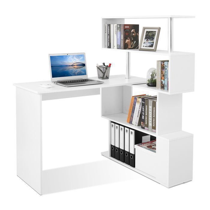 Mondeer Contemporary 4-Tier Computer Desk with Multi-Storage Shelf, White