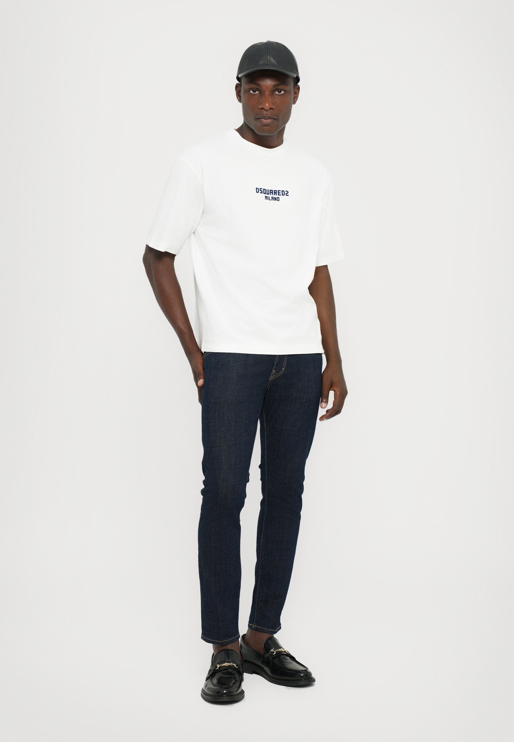 Dsquared2 LOOSE FIT TEE - Koszulka z nadrukiem - biały/ciemnogranatowy