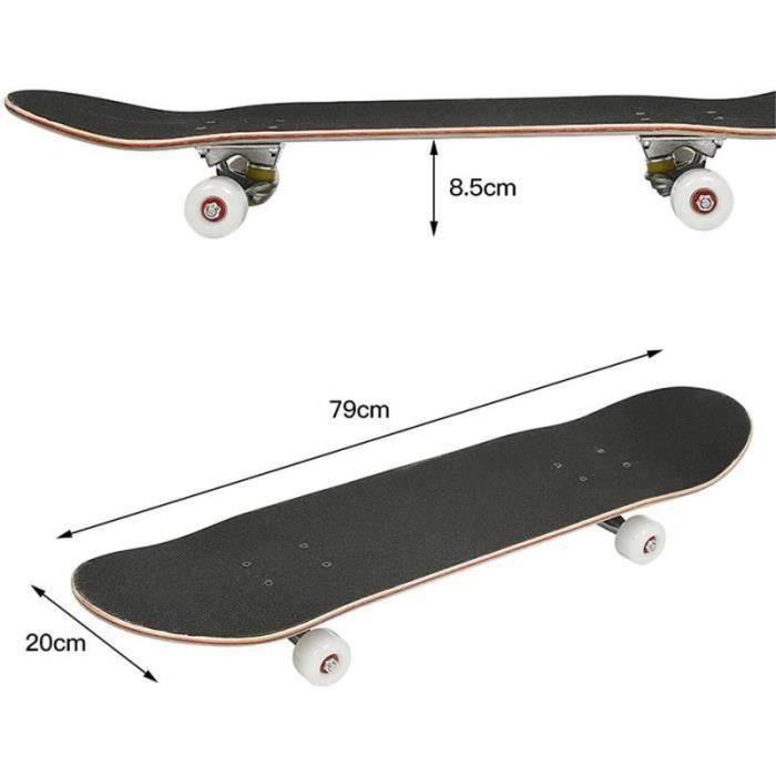 Skateboard - Non-slip - Maple wood - ABEC-7 bearings - 250 kg weight capacity - 4 wheels