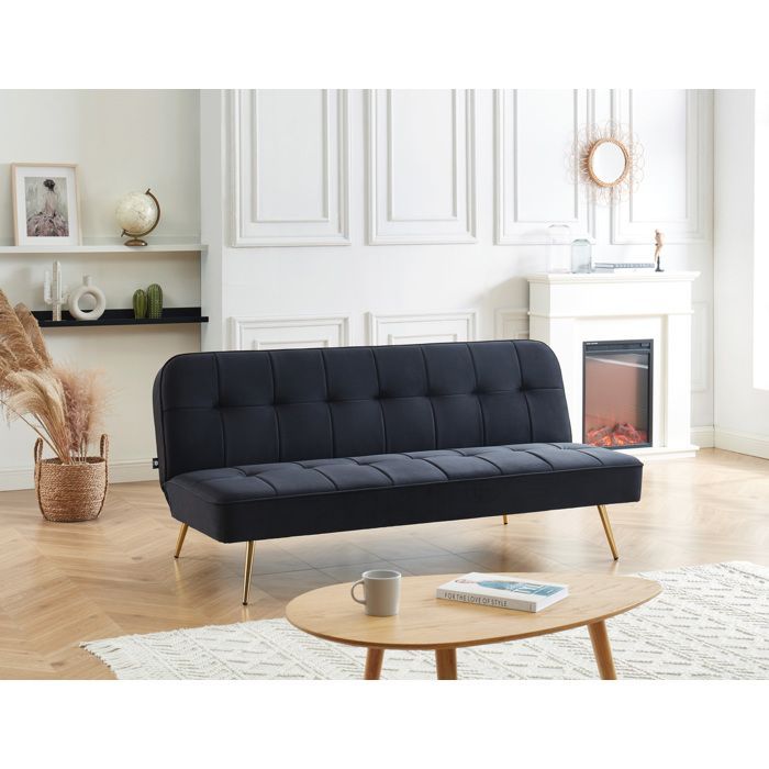 AROMA 3-Sitzer-Schlafsofa in schwarzem Samt