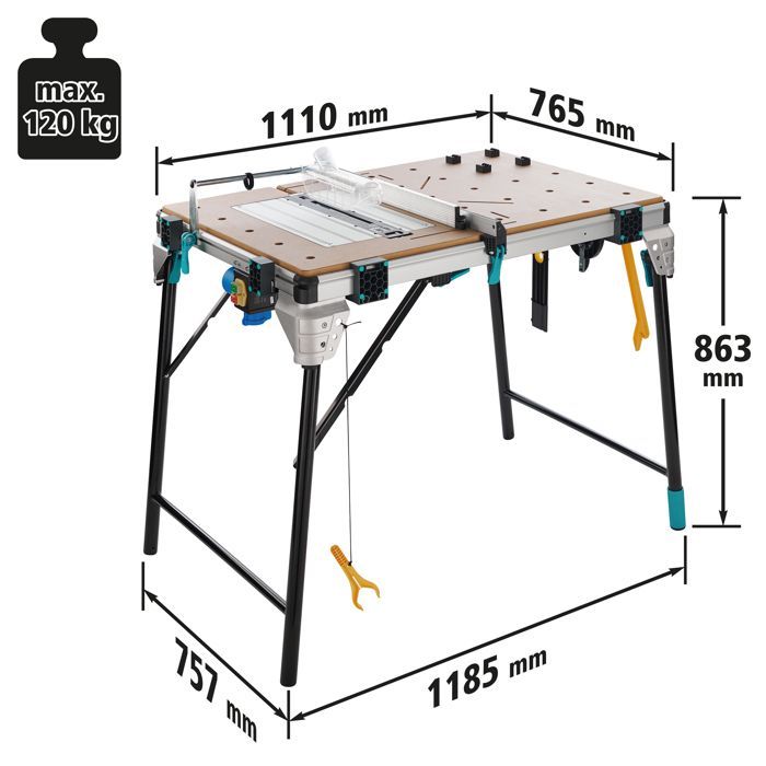 Bancada de trabalho dobrável multifuncional para máquina - Wolfcraft - Master Cut 2600 - Altura ajustável - 6918000