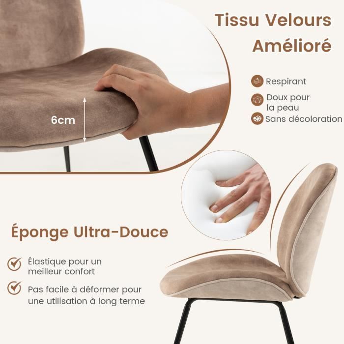 COSTWAY Lot de 2 Chaises à Manger en Velours, Taille du Siège 49x46 cm, Base en Métal, Charge Max. 150kg, pour Cuisine, Salon, Café