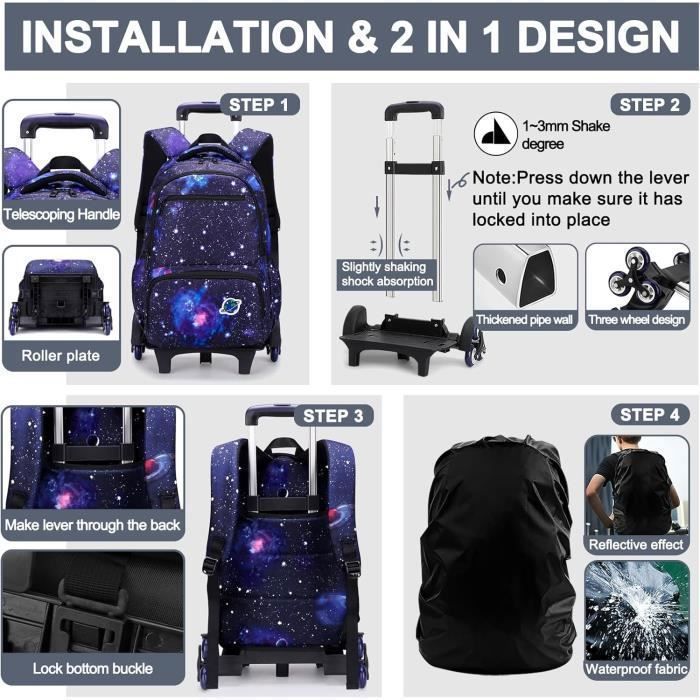 Mochila escolar con ruedas - Mochila infantil - Azul - Resistente - Gran capacidad - Cómoda - Azul PZCC