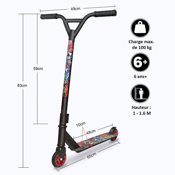 Patinete freestyle con rodamientos ABEC 9 de 100 mm, cuadro de aluminio, patinete recreativo robusto para niños y adolescentes.