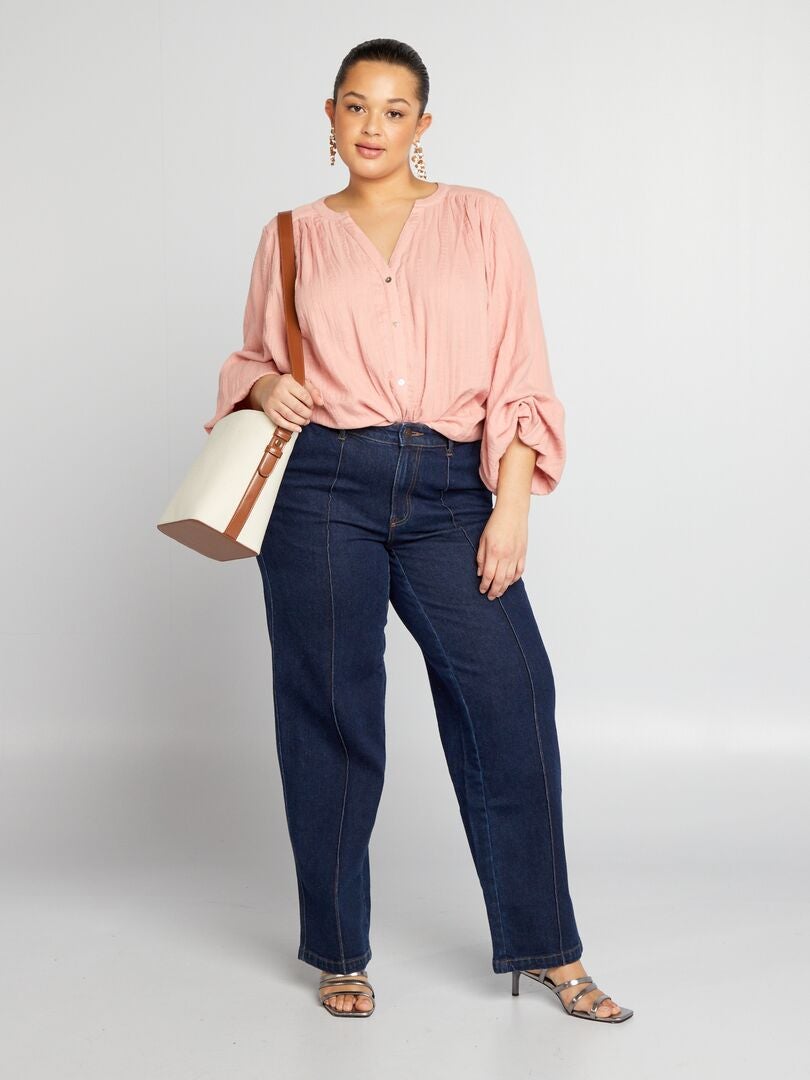 Vestido camisero de doble gasa de algodón - ROSA