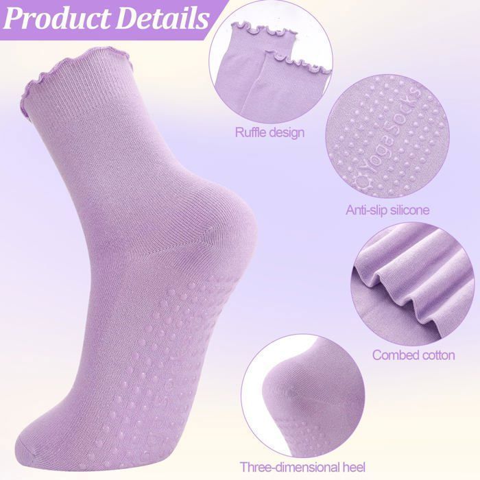 Chaussettes Pilates Reformer femme - 3 paires, antidérapantes - Convient pour trampoline, maison, hôpital
