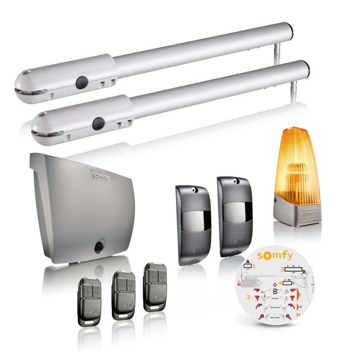 SOMFY 1241525 - Motorisation de portail battant à vérin SGS Essential RTS - Livrée avec 3 télécommandes Keypop, feu orange et