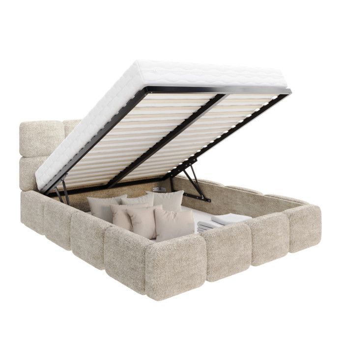 Letto contenitore Delicato 140 x 190 cm con rete a doghe sollevabile, beige scuro