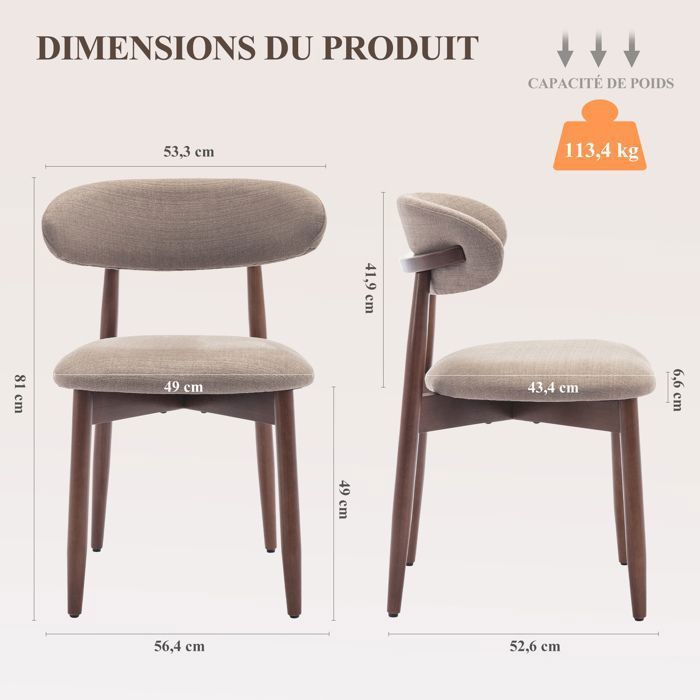Colamy Chair - Set of 2 Chairs - Dining Room Chairs, Vintage Design, Ideal Chairs for Kitchen and Dining Room - Brown