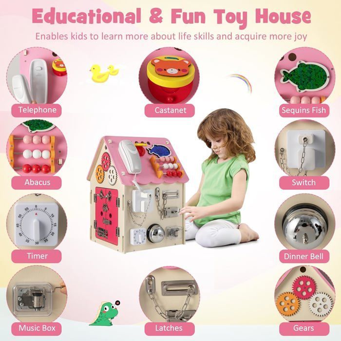 GOPLUS Kinderspielhaus mit viel Spielzeug und Stauraum, kreatives Geschenk für Kinder ab 3 Jahren, Rosa