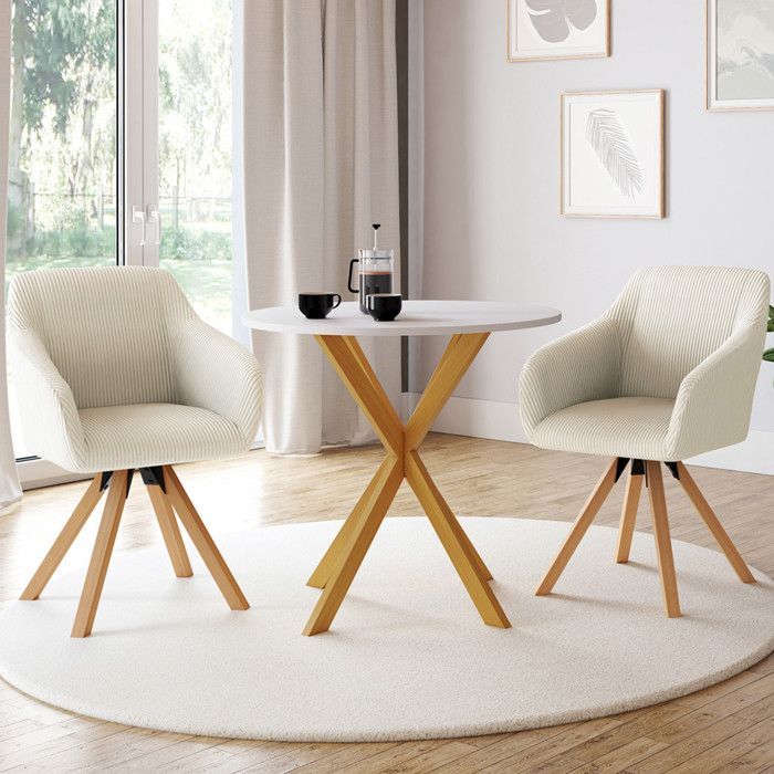 IDMARKET Set of 2 JANY swivel dining chairs, beige corduroy dining chairs