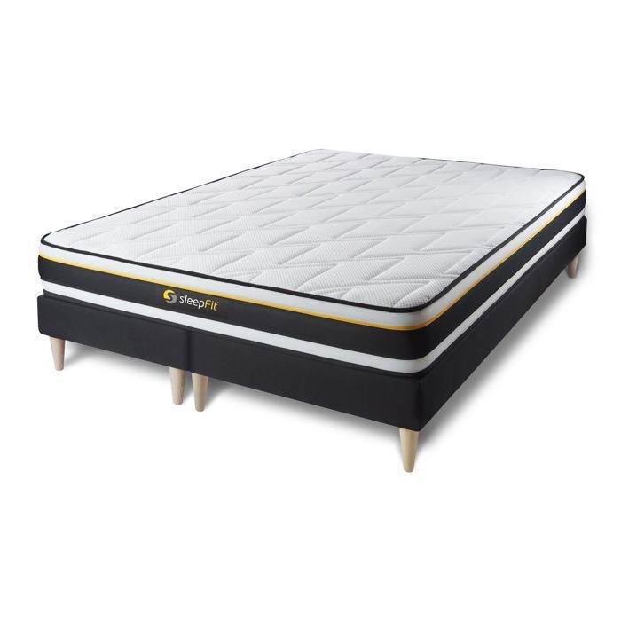 Ensemble double sommier 80x200 + matelas SOFT 160x200 - Noir - Mousse polyuréthane - Très ferme - A lattes