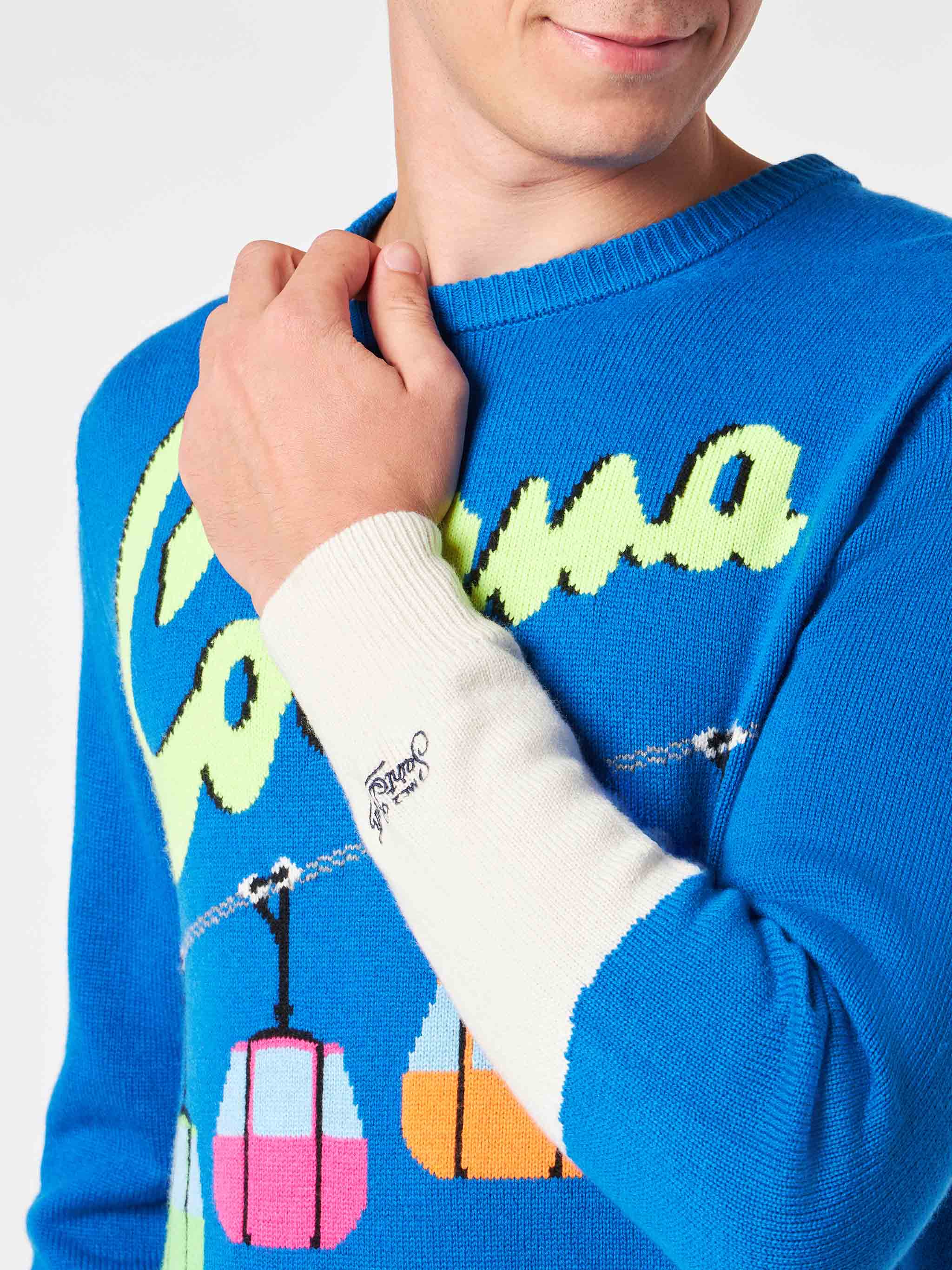 Maglione da uomo girocollo con stampa jacquard cartolina Courma e segg