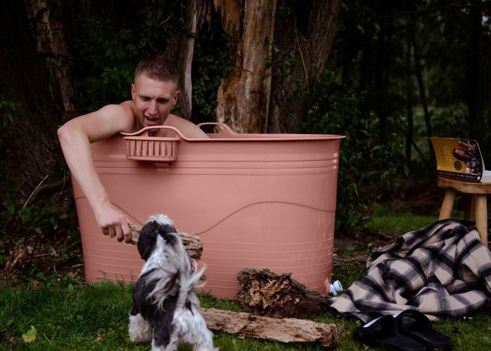 HelloBath® Portable Bathtub - XL Bath Bucket (Comfort) - Terracotta - 122 cm - Adult Seated Bath - Ice Bath - 3M Hose