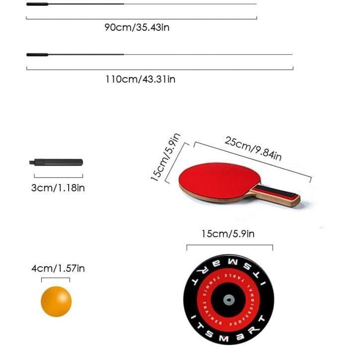Tafeltennistrainer, tafeltennisracketset met 2 zachte elastische stangen voor recreatief gebruik.