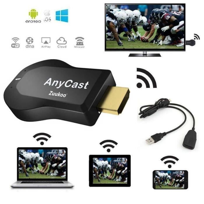 Miracast Dongle HDMI 1080p TV Stick Adapter - MiraScreen - 2.4G WiFi Display - Black - DLNA