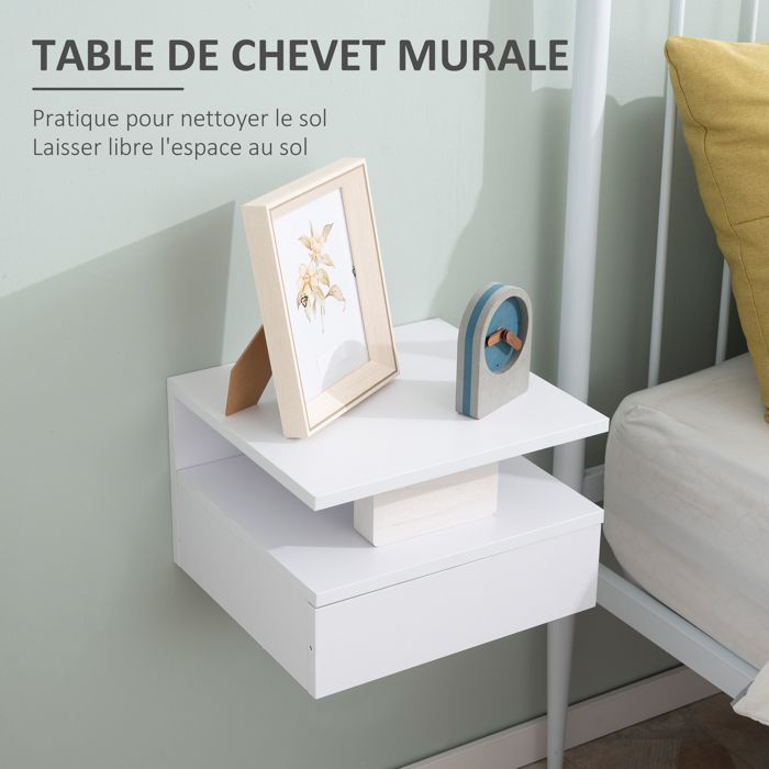 HOMCOM - table de chevet - Panneaux de particules classe E1 - 35x32x22.5cm - Blanc