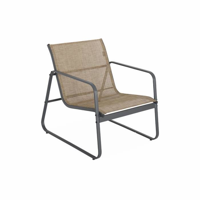 Set di mobili da giardino in metallo e textilene per 4 persone. Antracite e naturale. Design