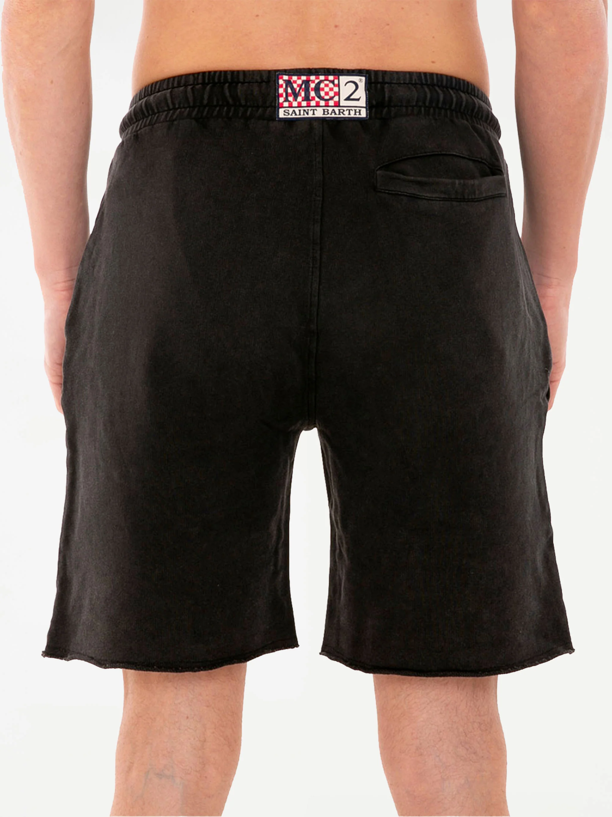Herren-Bermudashorts aus verwaschenem schwarzem Baumwollstoff