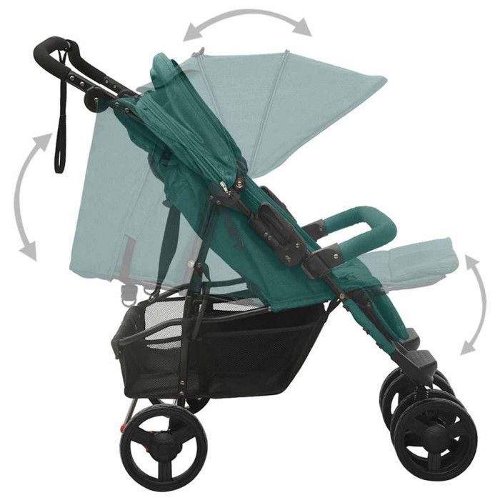 vidaXL Double Stroller, Steel Green