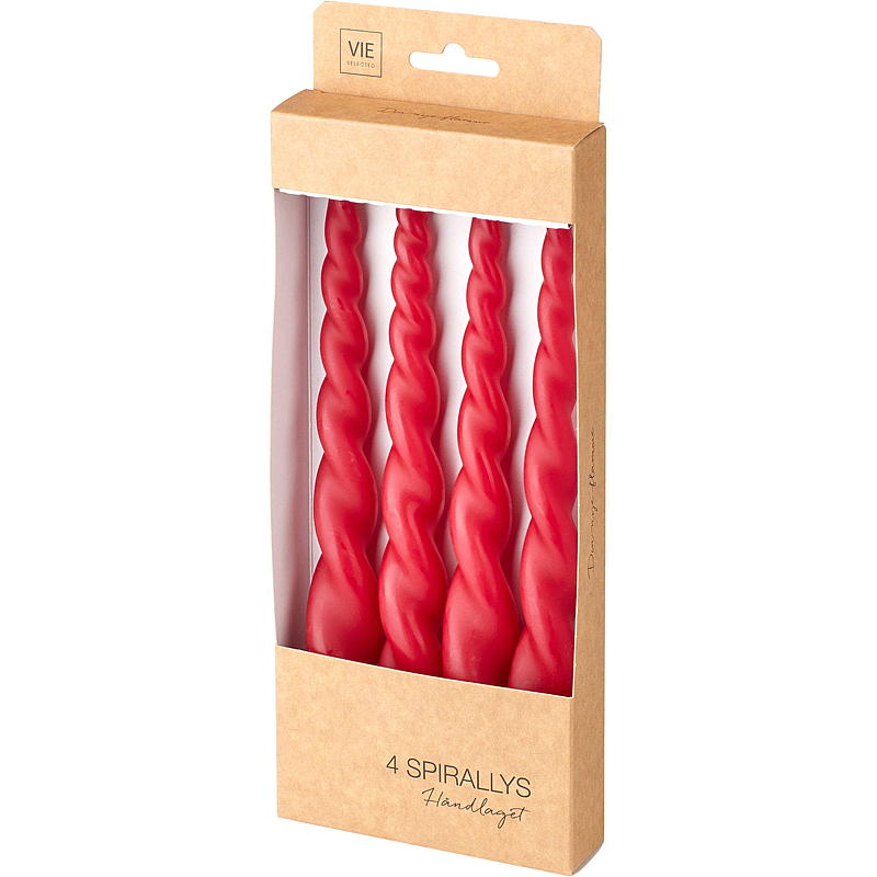 Vie Selected spiraalikynttilä 4 kpl 24 cm punainen