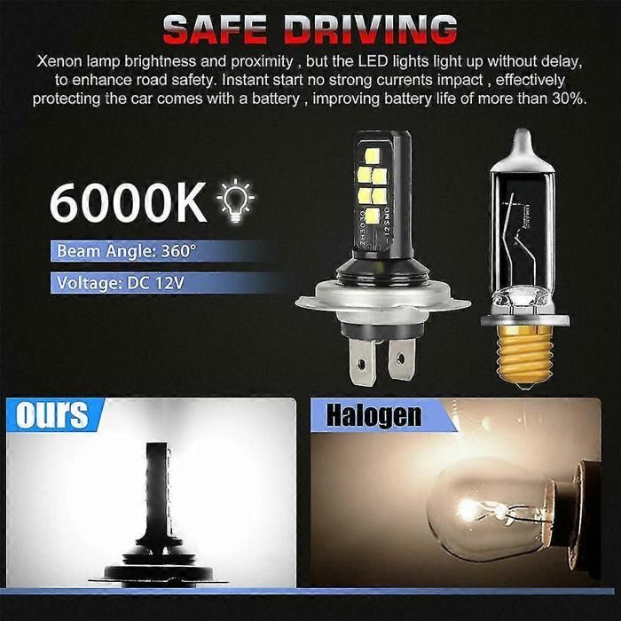 Kit de 4 ampoules de phares LED H7, feux de croisement et de route, 120 W, 60 000 lm, ultra-lumineuses, blanc 6 000 K