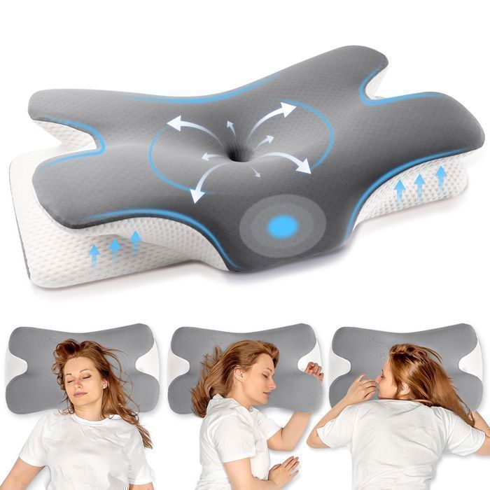 Almohada ergonómica de espuma viscoelástica MULISOFT P-105 | Soporte cervical | Tejido transpirable de seda helada | Máximo confort - Gris
