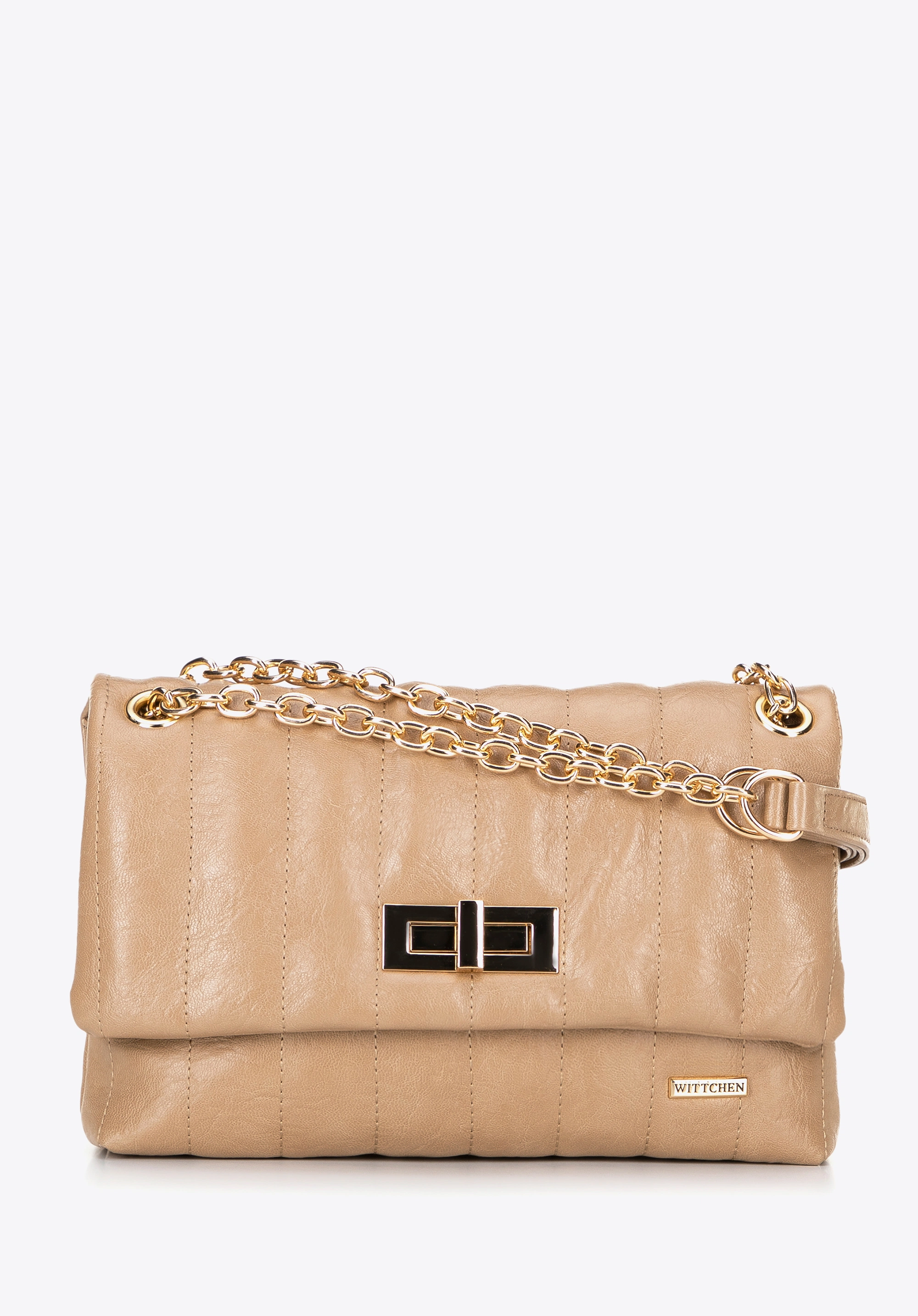 Damska crossbody z ekoskóry dwukomorowa mała beżowa