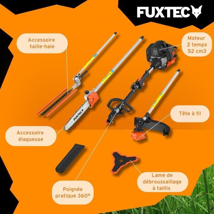 Desbrozadora multifuncional de gasolina 4 en 1 - FUXTEC FX-MT152 - 52 cc, 3 CV
