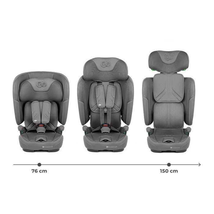 Seggiolino auto Kinderkraft FIX2GO I-SIZE, 76–150 cm, da 15 mesi a 12 anni, ISOFIX, schienale pieghevole, facile da trasportare, grigio.
