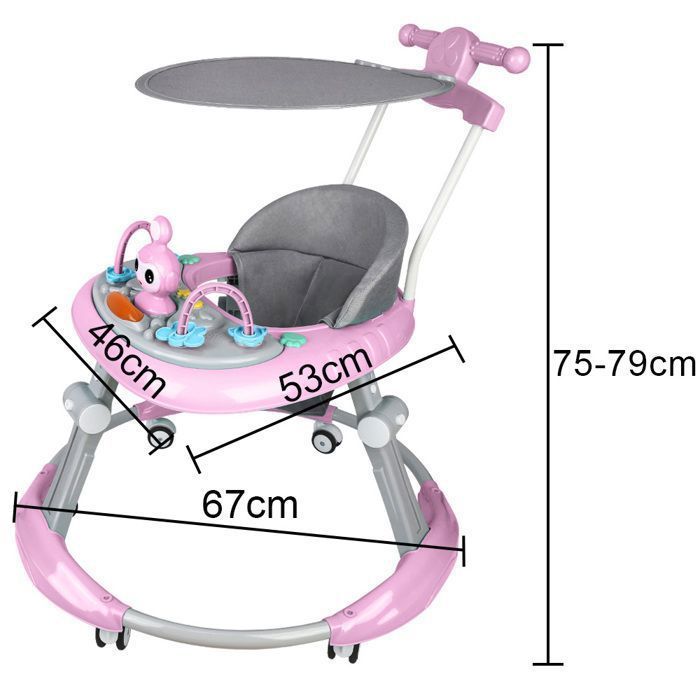 Andador conversível 3 em 1 XUANYU para bebês - Com luz e música - Altura ajustável - Almofada removível - Rosa