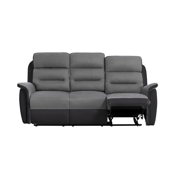 Canapé de Relaxation 3 places en Microfibre et Simili LÉON - Gris et Noir - L191 x 94 x 100cm - LOUNGITUDE
