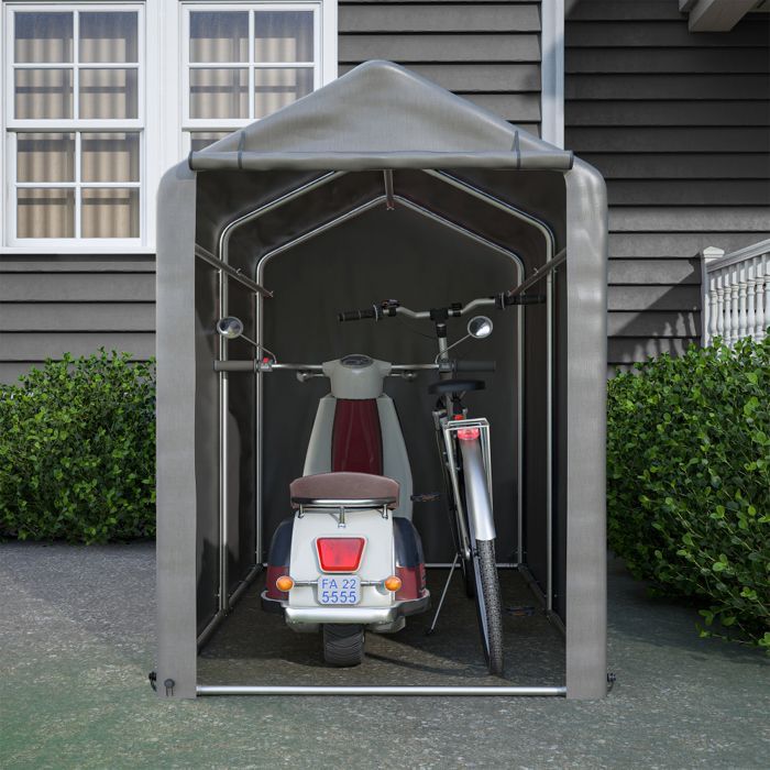 Tuinhuisje/opbergtent met gegalvaniseerd metalen frame en grote deur, fietsenstalling voor buiten, 187x100x160 cm, donkergrijs