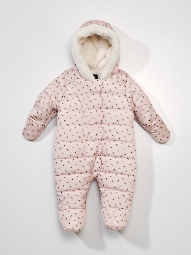 Macacão acolchoado com capuz e estampa - ROSA