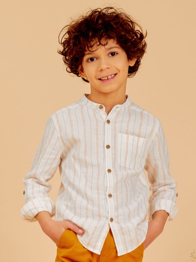 Camisa de linho com gola mandarim - BRANCA