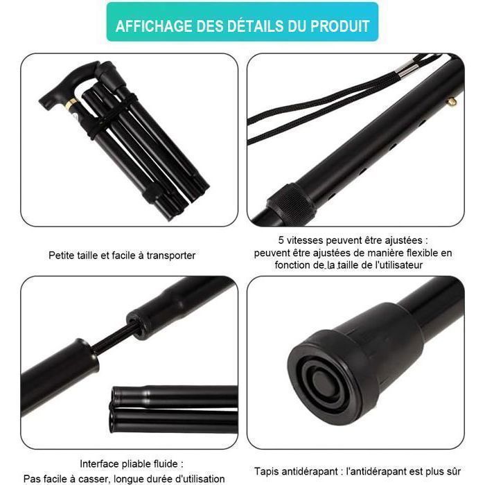 Folding All-Terrain Walking Stick, Hiking Poles, Swivel Tip and Robust Mobility Aid, Adjustable Walking Stick