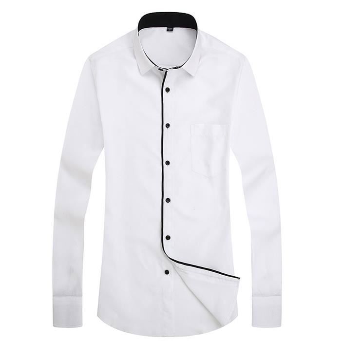 Camisa de hombre - FUNMOON - Manga larga - Color liso - Cuello mandarín - Diseño individual informal