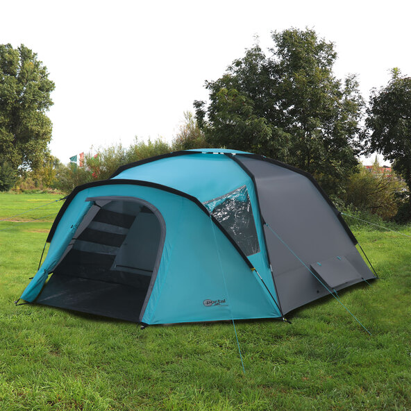 4-persoons kampeertent met verduisterde cabine