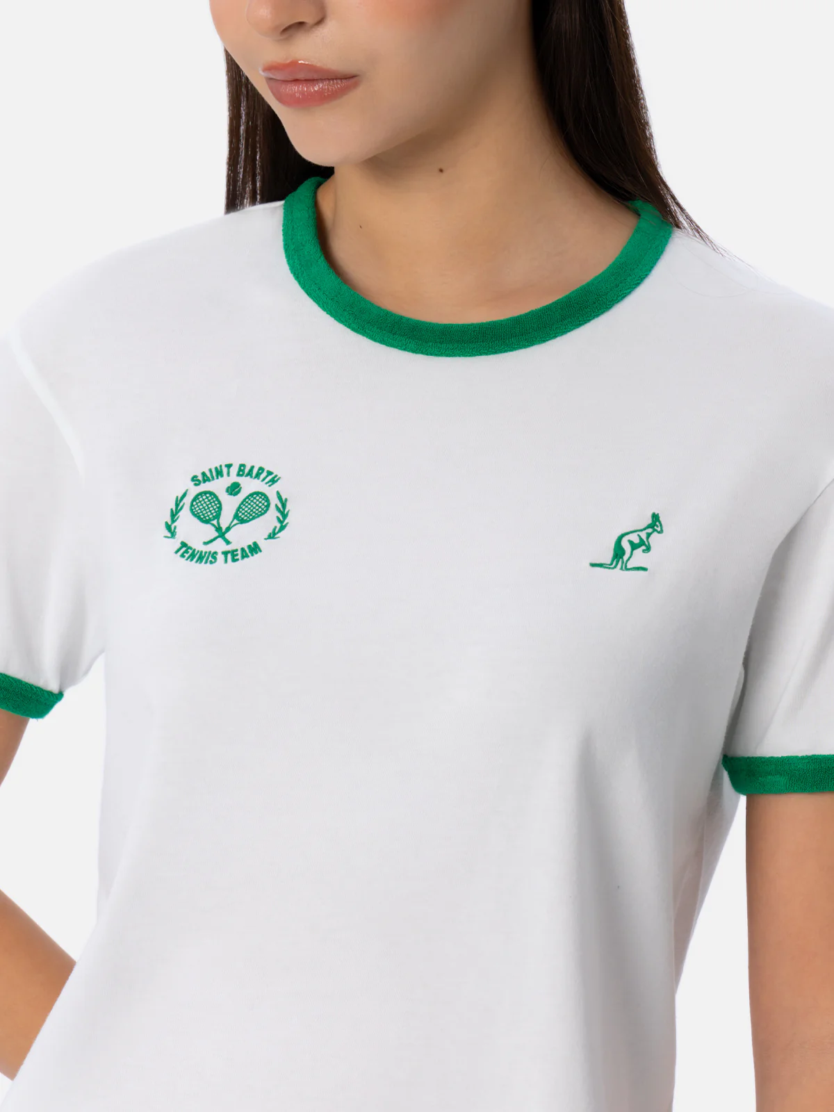 Priscilla T-shirt met ronde hals van katoenen badstof met bies | AUSTRALI